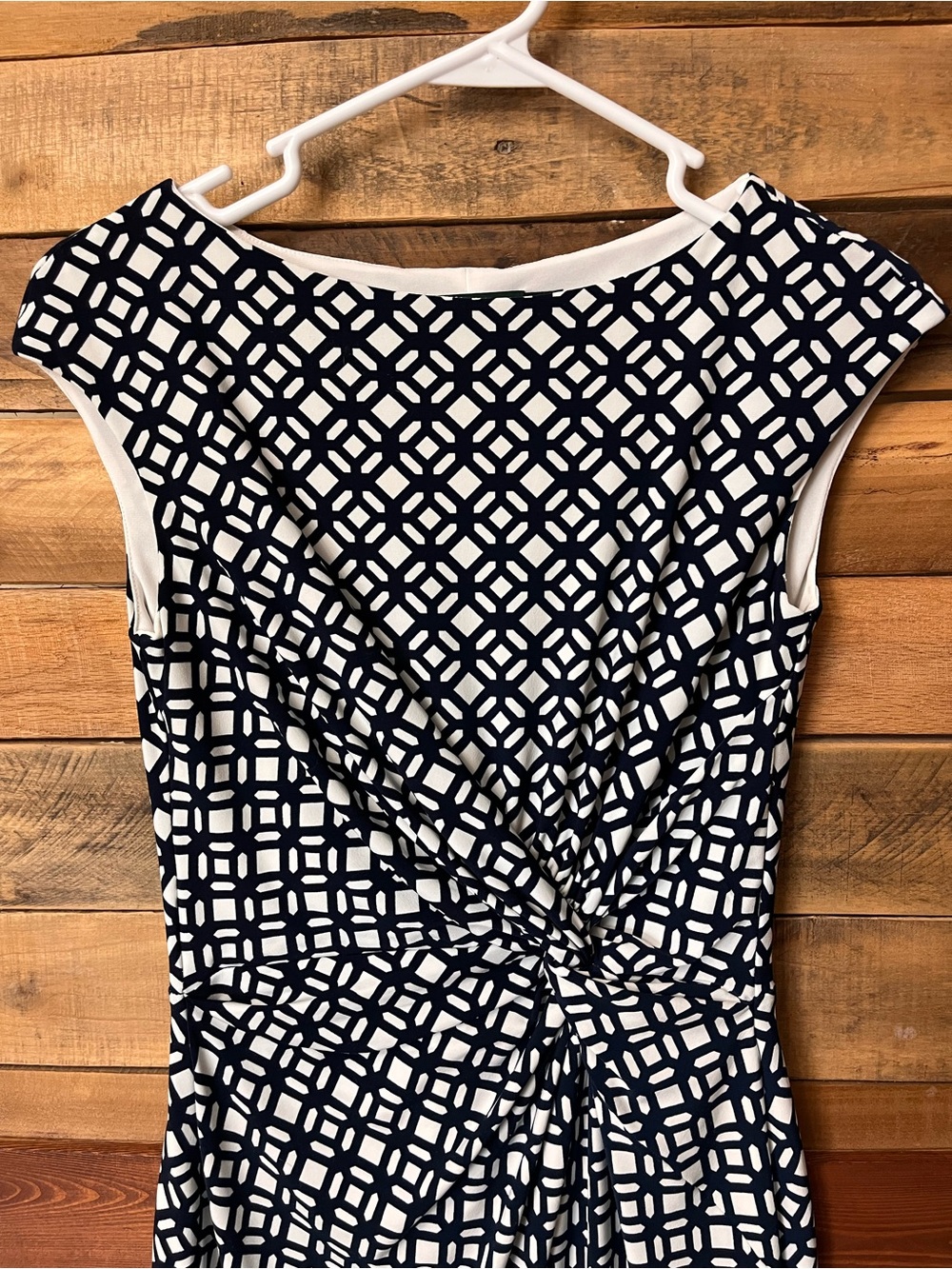 Ralph Lauren Navy & White Geometric Twist-Waist Midi Dress - Picture 4 of 7